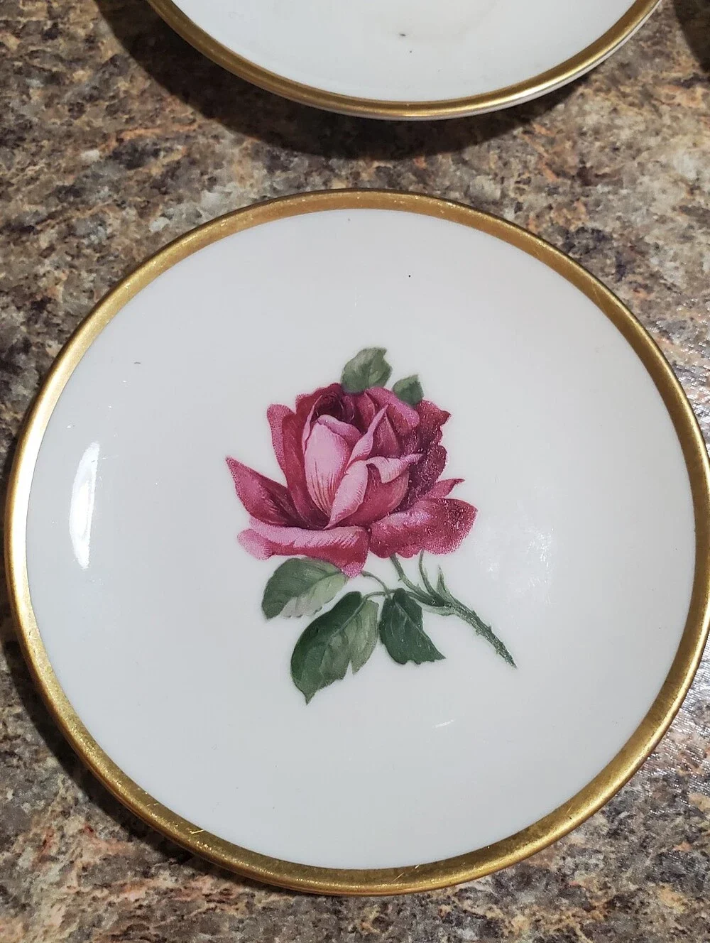 VINTAGE THOMAS BAVARIA GERMANY SET OF 4 FRUIT FLOWERS. GOLD TRIM. PLATES